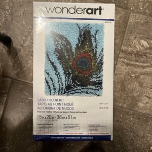 Wonderart Latch Hook Kit Peacock‎ Blue Green Feather 15" x 20" USA NEW